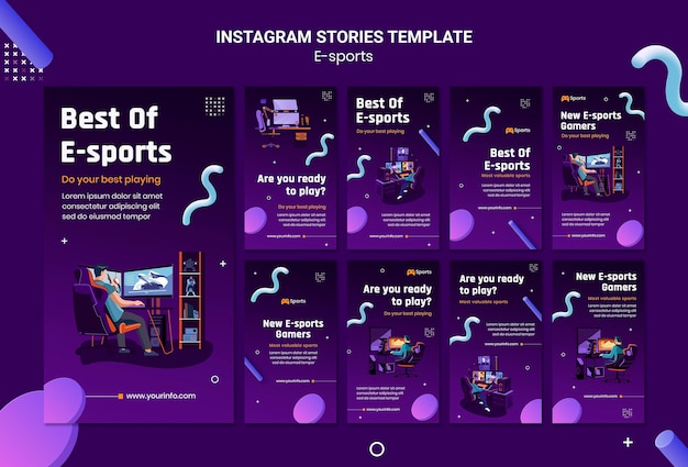 PSD gratuito raccolta di storie su instagram per il meglio degli e-sport