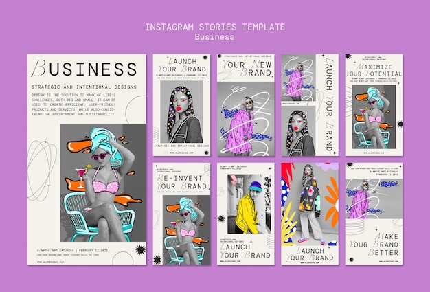 PSD gratuito raccolta di storie di instagram per la creazione di business e branding