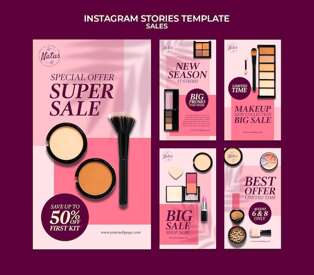 Raccolta di storie di instagram per la vendita di cosmetici