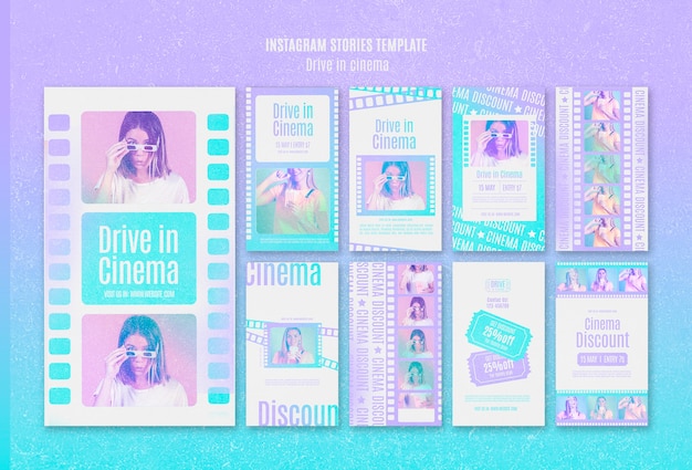 PSD gratuito raccolta di storie di instagram per l'esperienza cinematografica drive-in