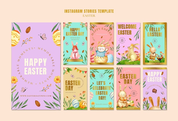 Raccolta di storie di instagram per la celebrazione di pasqua