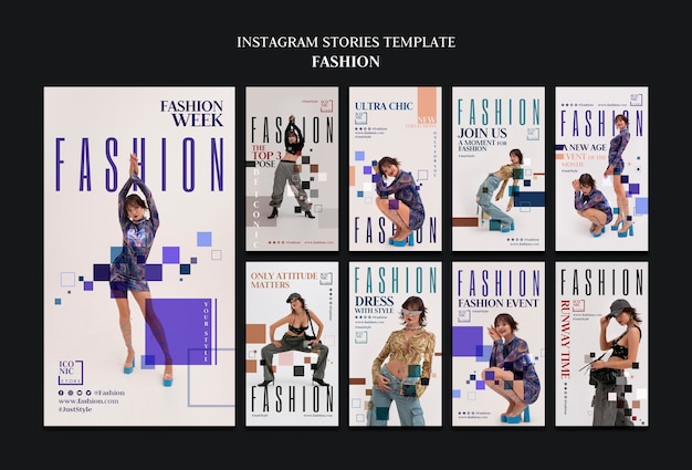 PSD gratuito raccolta di storie di instagram per negozio di moda