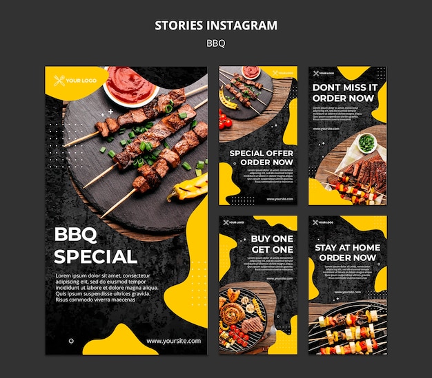 無料PSD バーベキューレストランのinstagramストーリーコレクション