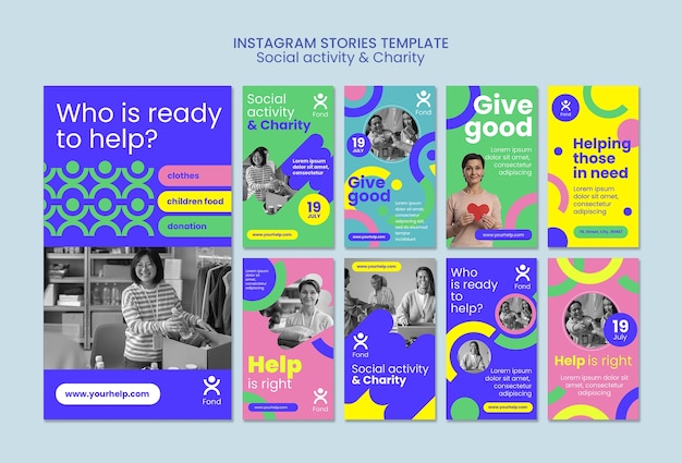 無料PSD 慈善と慈善活動のためのinstagramストーリーコレクション