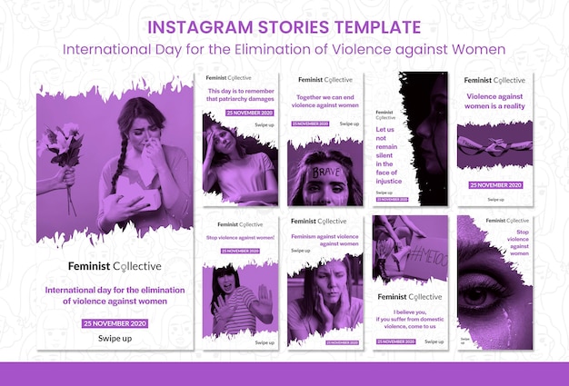 無料PSD 女性に対する暴力をなくすための国際デーのinstagramストーリーコレクション