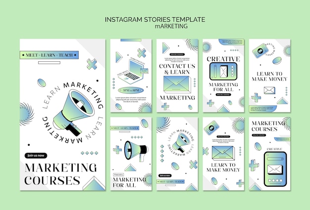 Бесплатный PSD Коллекция историй из instagram для маркетинговой компании