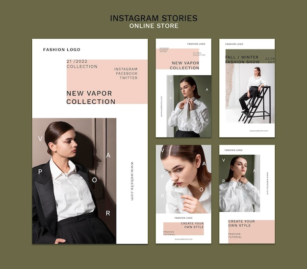 無料PSD ミニマルなオンラインファッションストアのinstagramストーリーコレクション