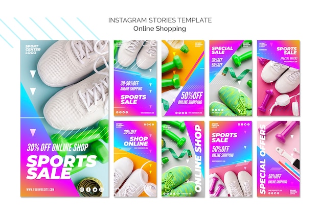 無料PSD オンラインスポーツ販売のためのinstagramストーリーコレクション