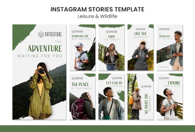 無料PSD リラクゼーションと冒険のためのinstagramストーリーコレクション