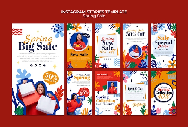 無料PSD 花を使った春のセールのinstagramストーリーコレクション
