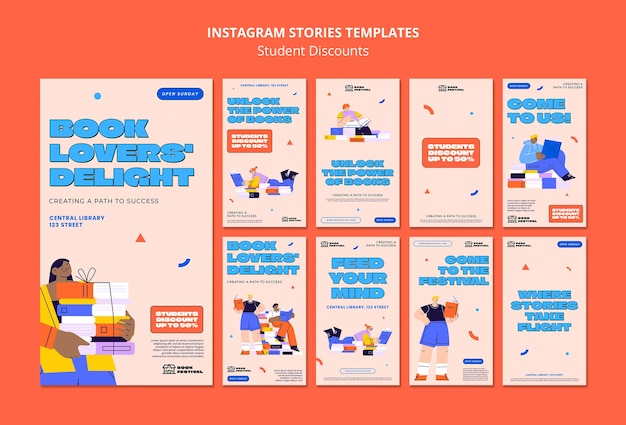 無料PSD 学生割引とセールのための instagram ストーリー コレクション