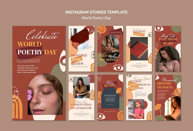Бесплатный PSD Сборник рассказов instagram для празднования всемирного дня поэзии