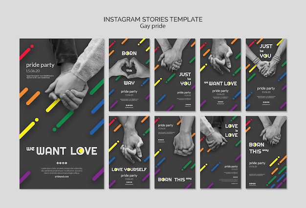 PSD gratuito raccolta di storie di instagram per orgoglio gay