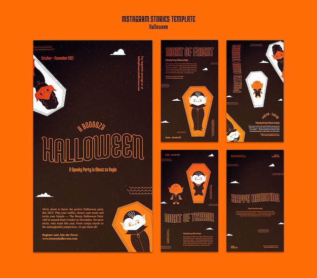 Free PSD instagram stories collection for halloween with vampire in coffin