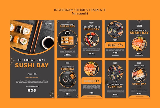 Raccolta di storie su instagram per la giornata internazionale del sushi