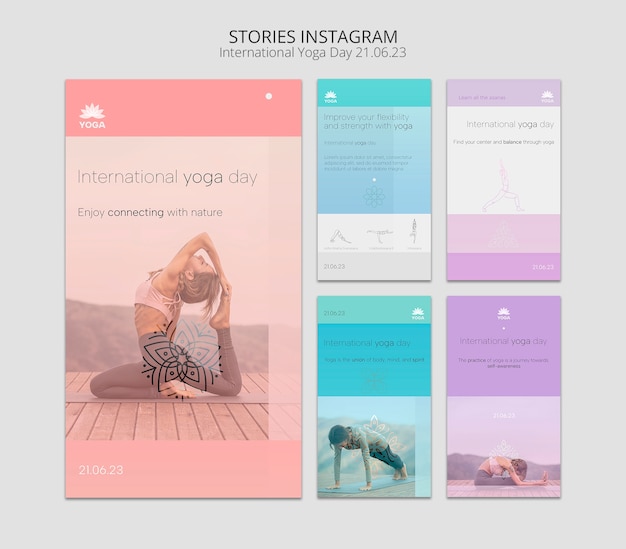 Raccolta di storie di instagram per la celebrazione della giornata internazionale dello yoga