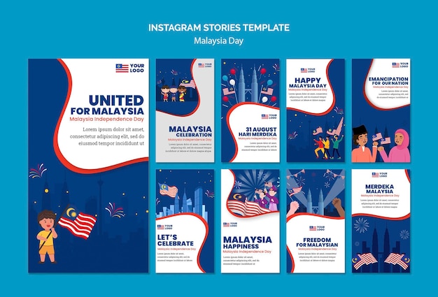 Raccolta di storie di Instagram per la celebrazione dell'anniversario del giorno della malesia