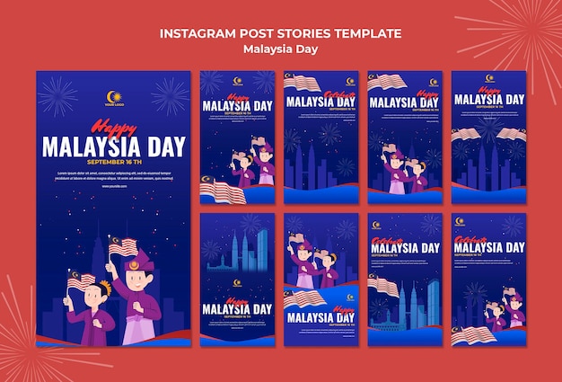 Raccolta di storie di instagram per la celebrazione del giorno della malesia