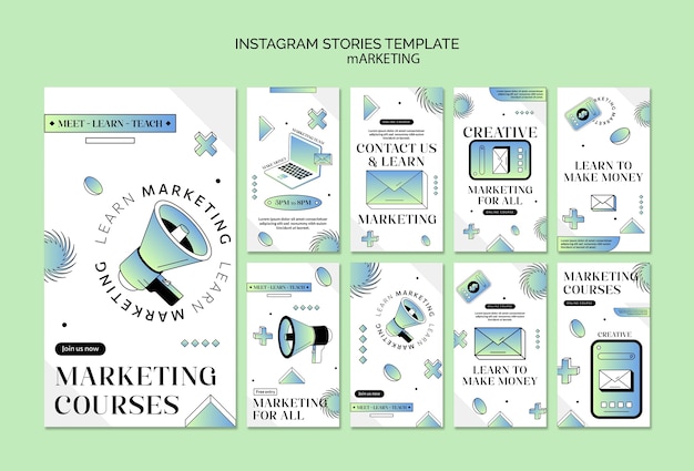 PSD gratuito raccolta di storie di instagram per società di marketing