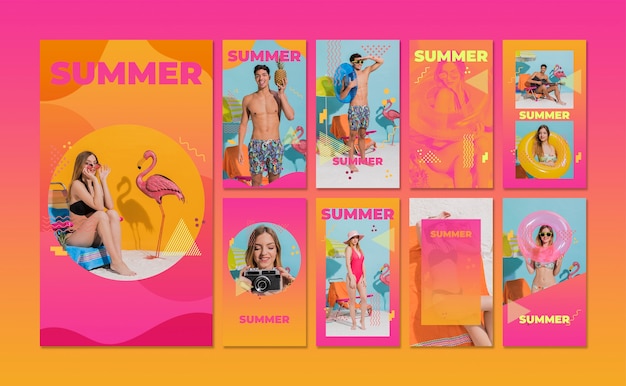 Instagram stories collection in memphis style with summer concept