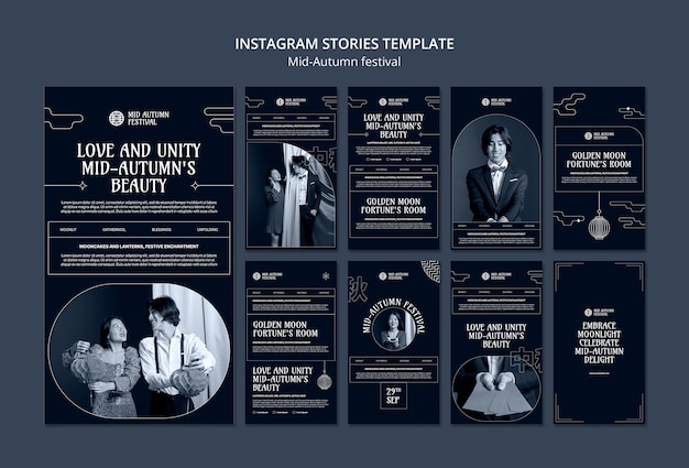 Free PSD instagram stories collection for mid-autumn festival celebration