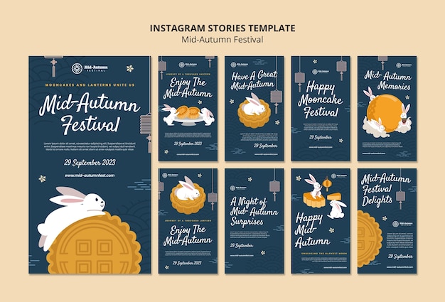 PSD gratuito raccolta di storie di instagram per la celebrazione del festival di metà autunno