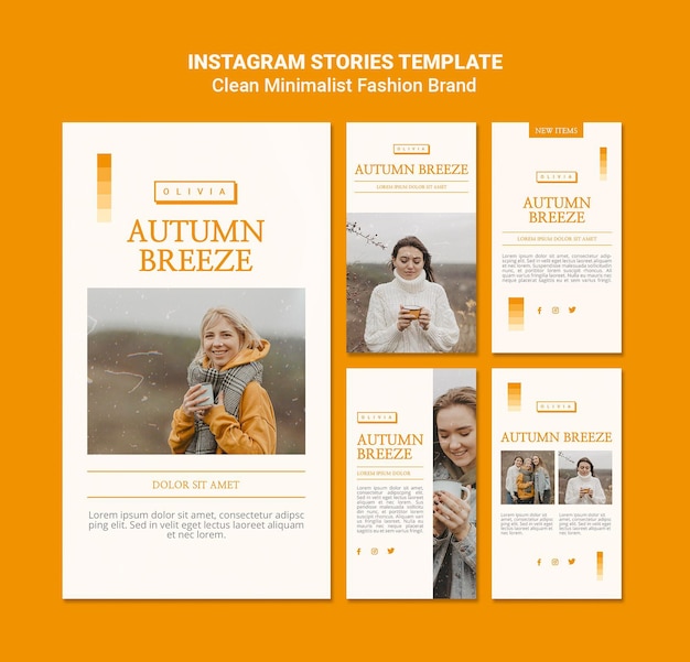 PSD gratuito raccolta di storie instagram per marchio di moda autunnale minimalista