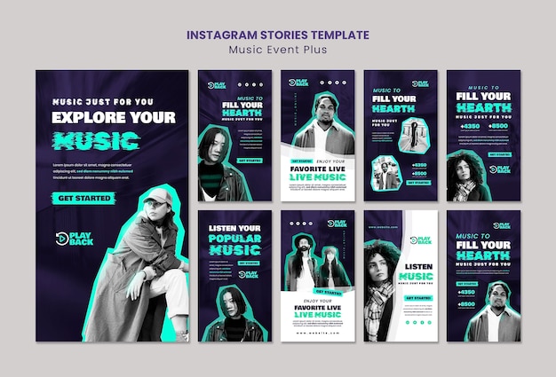 PSD gratuito raccolta di storie di instagram per eventi musicali