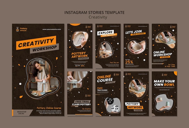 Free PSD instagram stories collection for pottery workshop