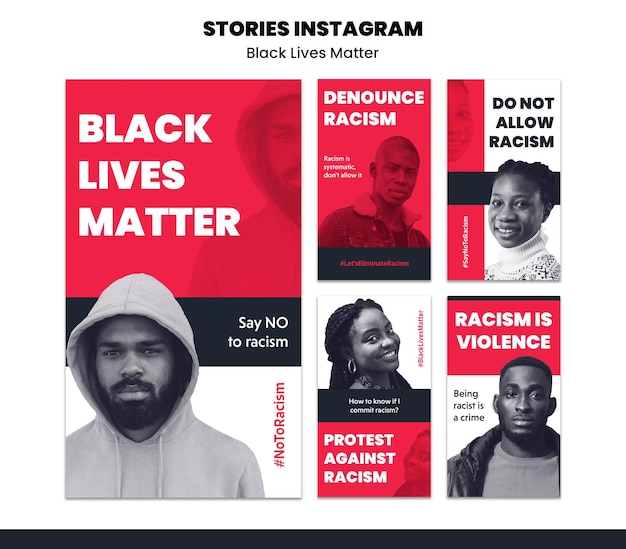 PSD gratuito raccolta di storie di instagram per razzismo e violenza