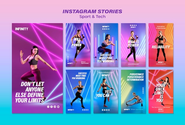 PSD gratuito raccolta di storie di instagram per sport ed esercizio fisico