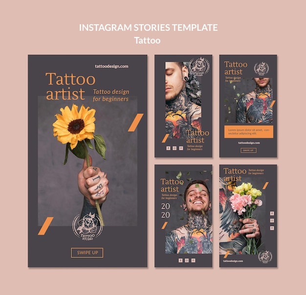 PSD gratuito raccolta di storie di instagram per tatuatore