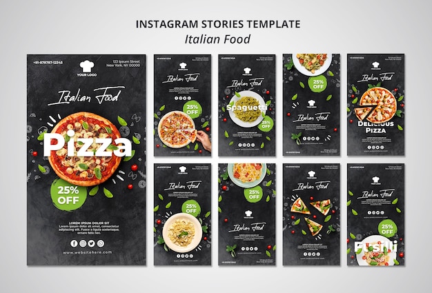 PSD gratuito raccolta di storie su instagram per il ristorante di cucina tradizionale italiana