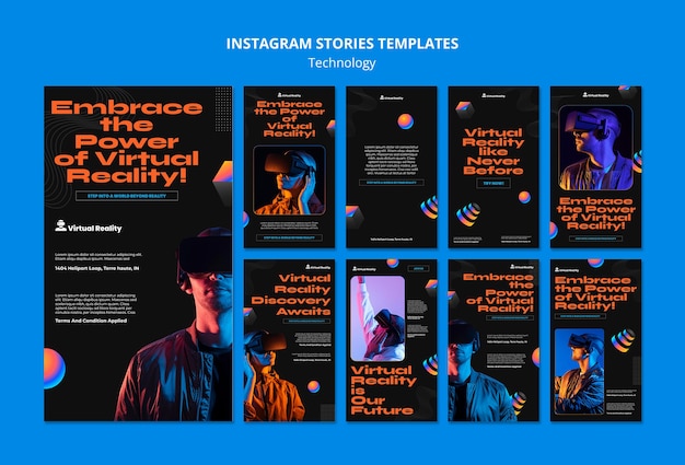 PSD gratuito raccolta di storie di instagram per la tecnologia della realtà virtuale