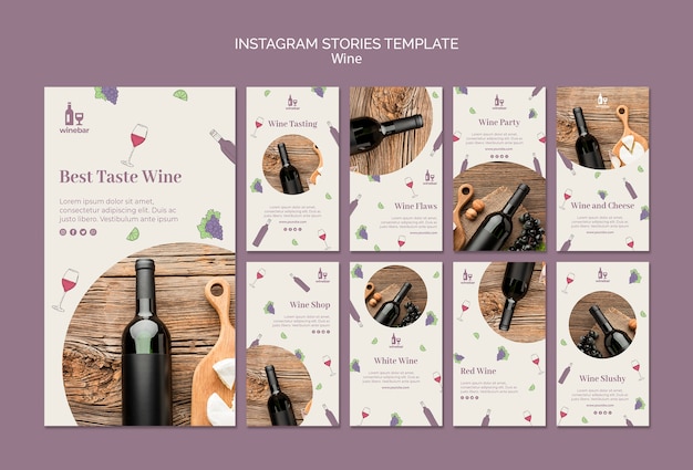 Free PSD instagram stories collection for wine tasting