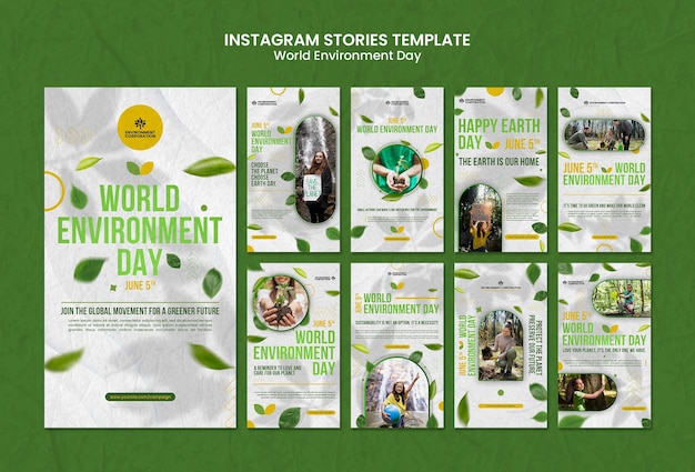 PSD gratuito raccolta di storie di instagram per la celebrazione della giornata mondiale dell'ambiente