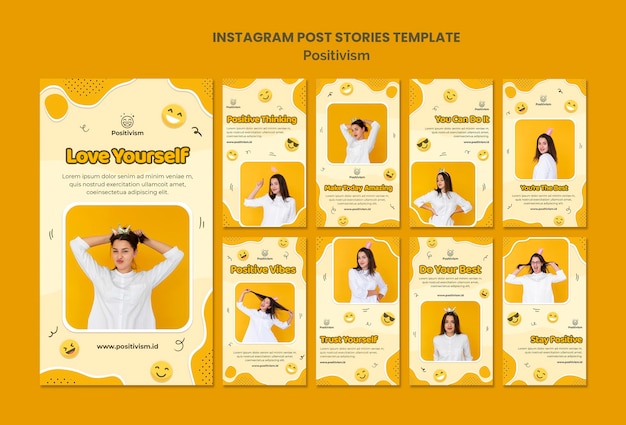 Free PSD instagram stories pack for positivism with happy woman