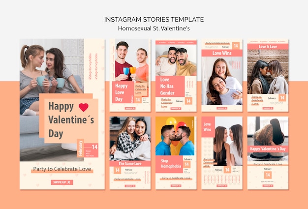 PSD gratuito modello di storie di instagram per st omosessuali. san valentino