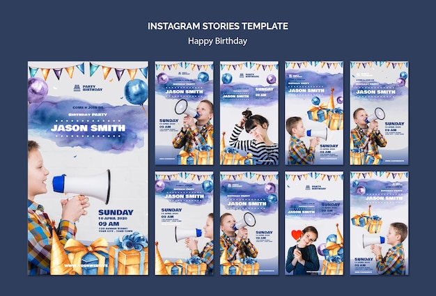 Modello di storie di instagram con festa di compleanno