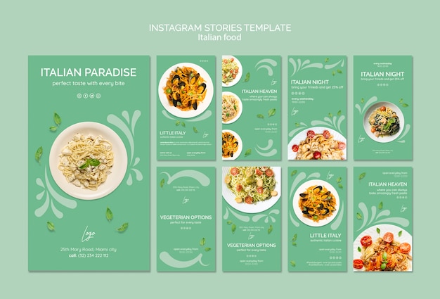 Instagram stories template with italian food