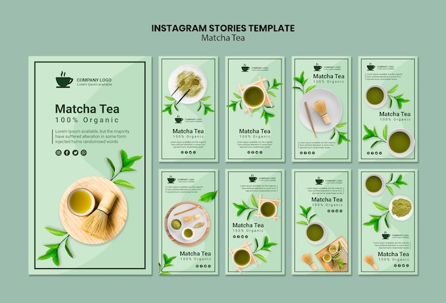 Modello di storie di Instagram con tè matcha