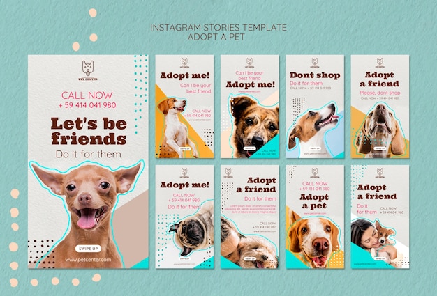 Instagram stories template with pet adoption