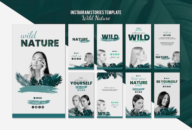 PSD gratuito modello di storie di instagram con il concetto di natura selvaggia