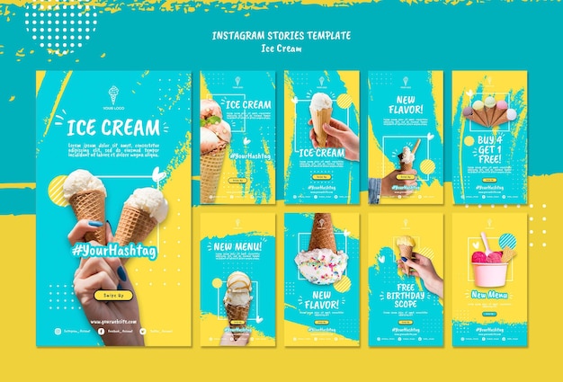 Бесплатный PSD instagram истории с мороженым
