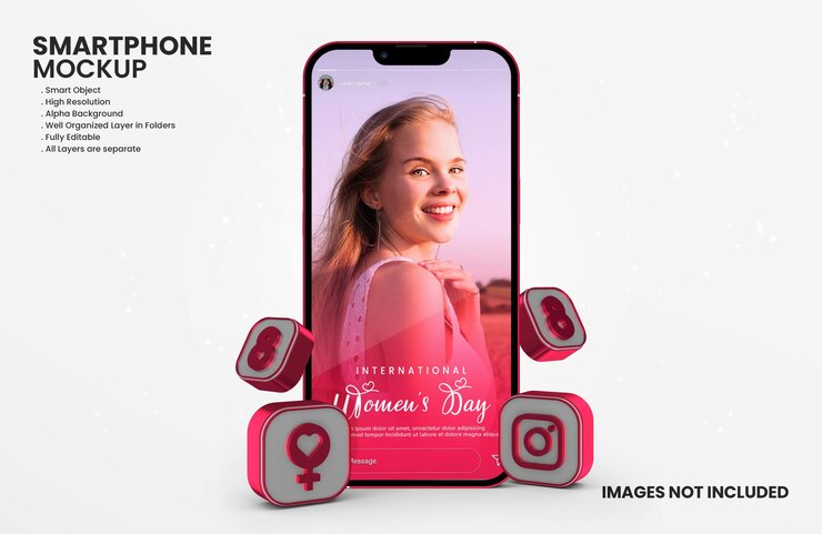  Instagram story on smartphone mockup for international women day celebration Premium Psd