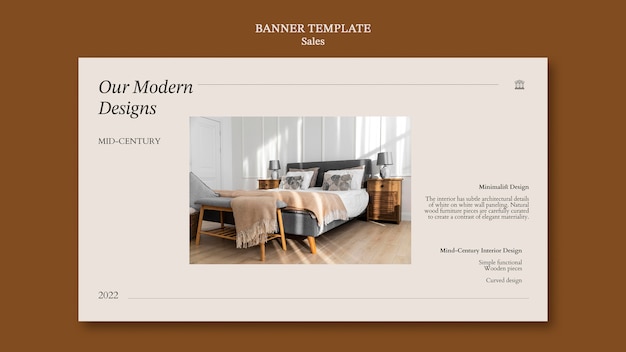 Free PSD interior decor sales horizontal banner template with furniture