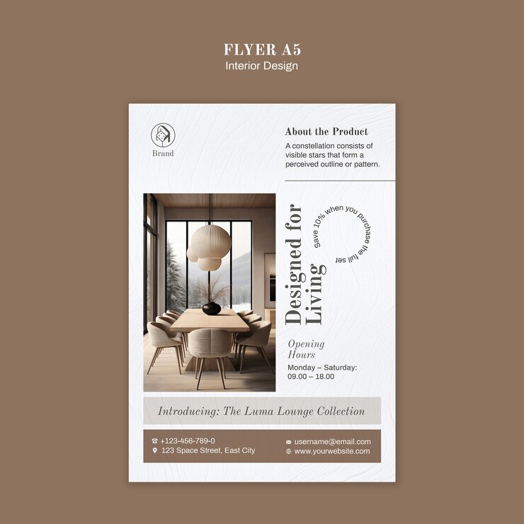 Free PSD interior design flyer for luma lounge collection