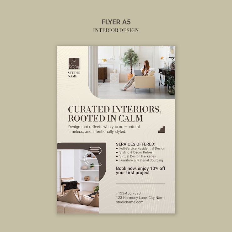 Free PSD interior design flyer for residential services