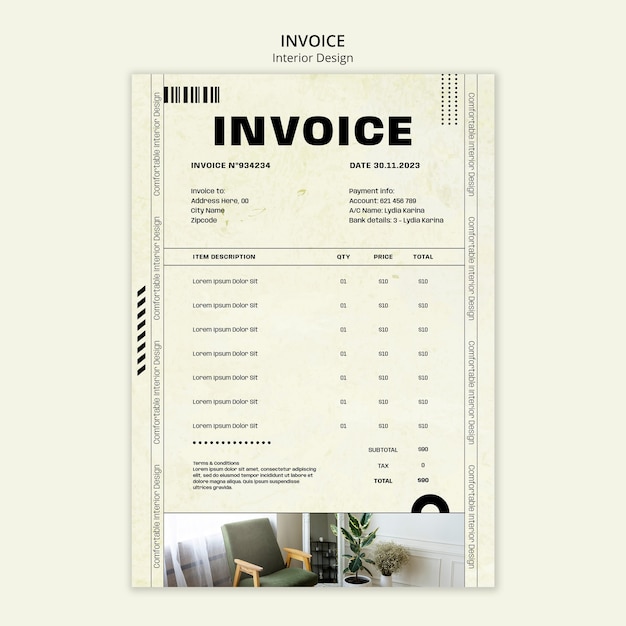 Free PSD interior design  invoice template