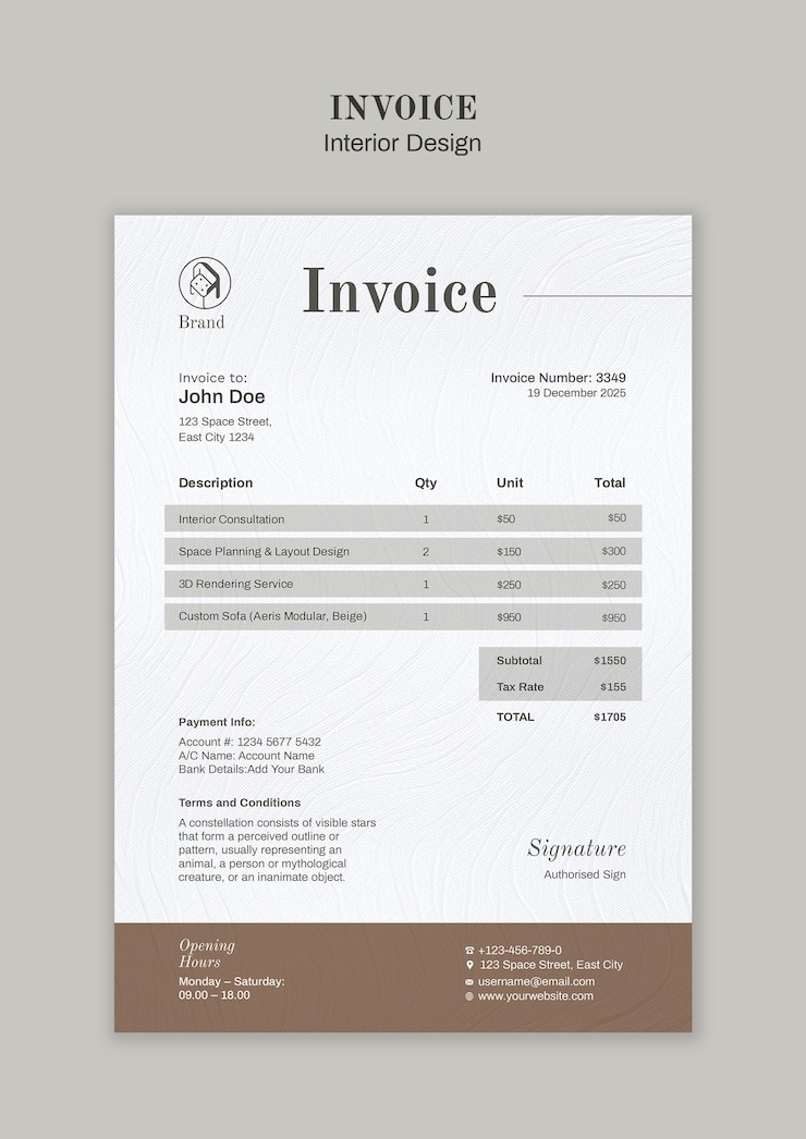 Free PSD interior design invoice